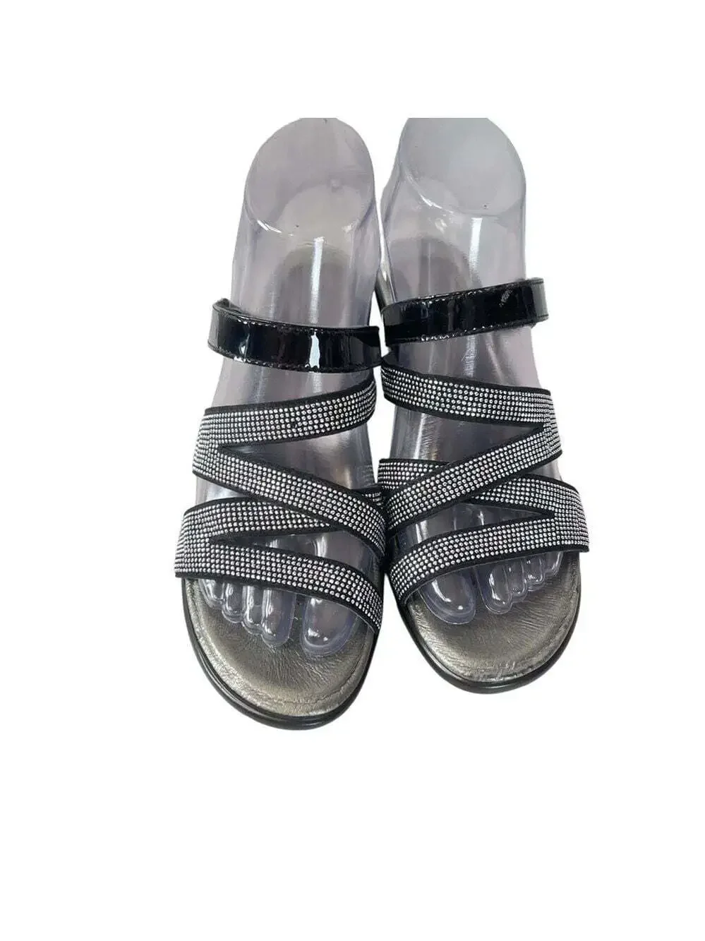 Naot Rhinestone Sandals 37 6 Black Silver Strappy Comfort Dress Sparkle Slide